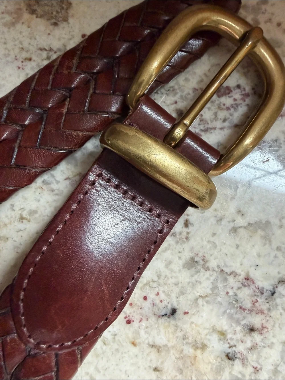 Coach 5922 Woven Brown Leather Mens Belt with Brass Buckle 36” Brown EUC